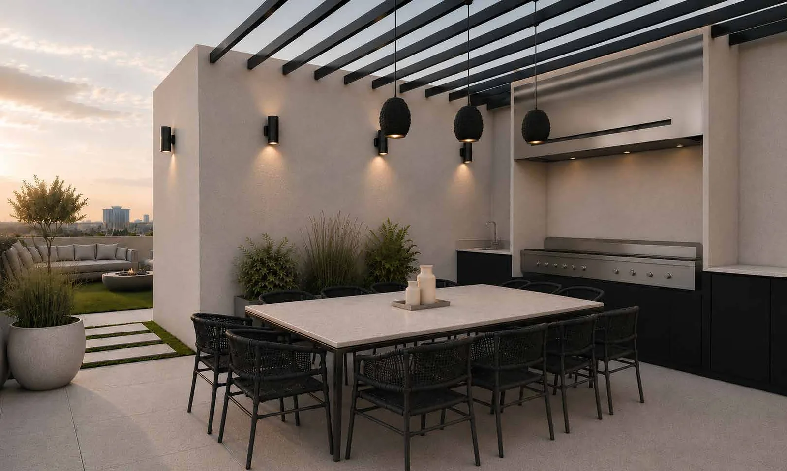 Sector parrilla y comedor exterior en la terraza de Allure