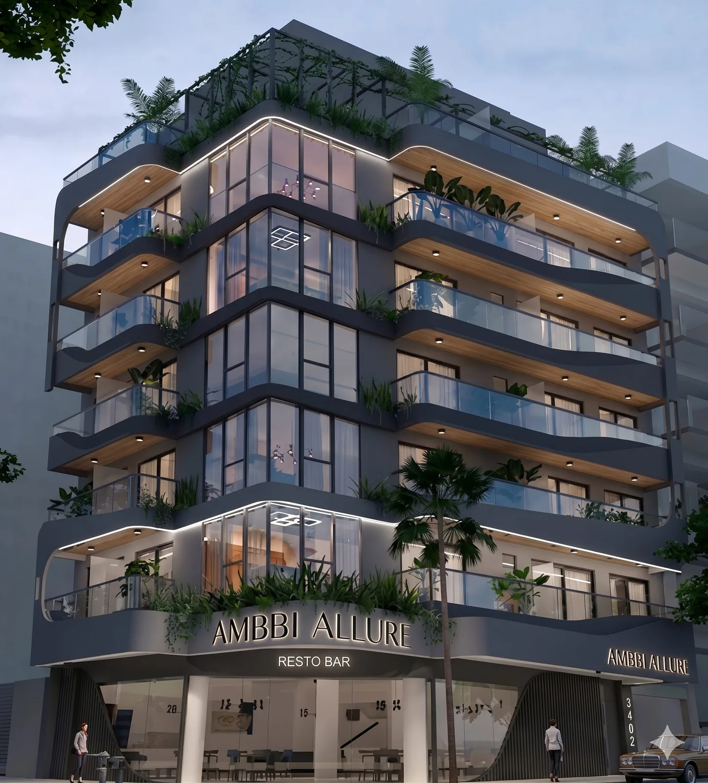 Allure Cerviño con la marca Ambbi en la fachada — Av. Cerviño 3402, Palermo
